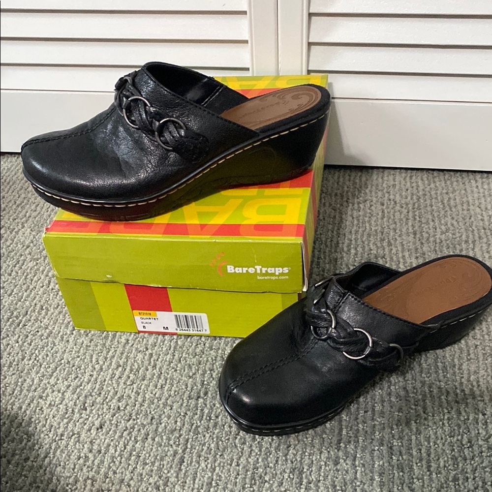 BareTraps Black Leather Mules with Comfort Footbed
